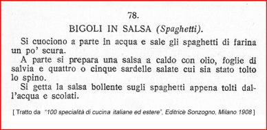 Bigoli in salsa alla veneziana, ricetta del 1908